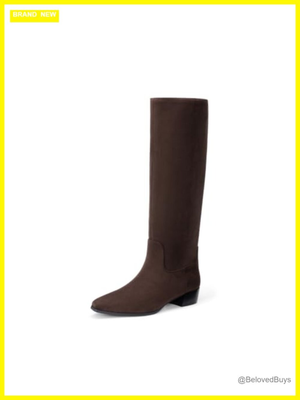 Women's Faux Suede Knee-High Boots Square Toe Block Heel Side Zip